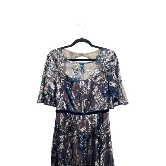 Marchesa Notte $1395 Sequins Blue Cape Sleeve Formal Gown Dress NEW Sz 2 - Picture 6 of 11